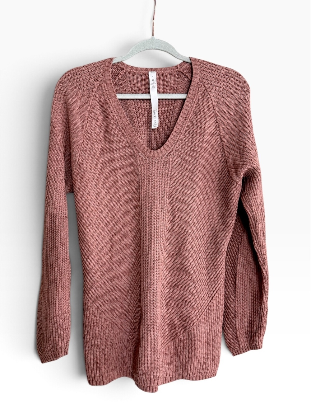 Lululemon What the Heart Wants Cozy Ribbed Sweater Pink Taupe Mauve Size 8